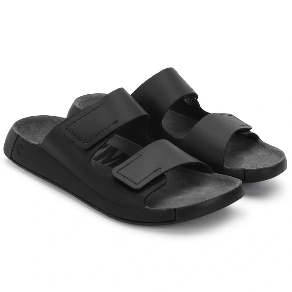 Ecco Cozmo Double Strap Hook & Loop Comfort Slide Sandals Black Men's Size 41